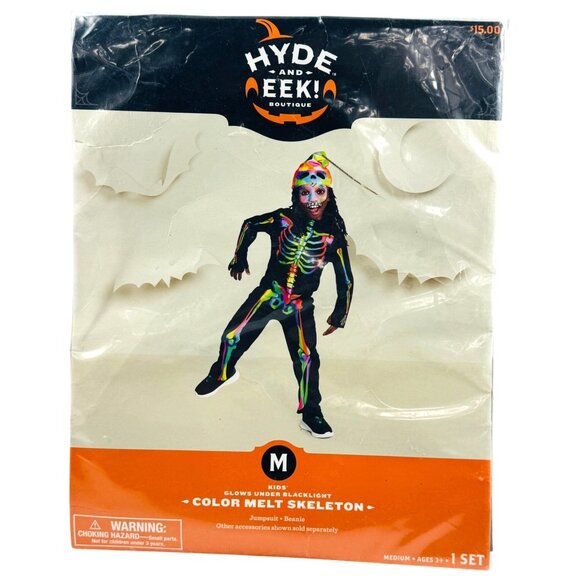 Hyde & Eek! Color Melt Skeleton Jumpsuit & Beanie Halloween Costume Kids 3+ Sz M - Picture 1 of 5